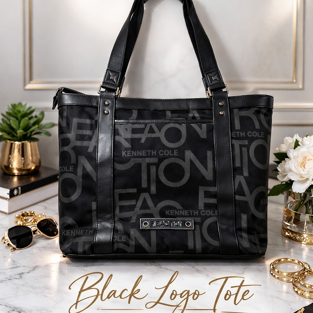 Kenneth Cole Reaction Black Logo Laptop Work Tote Bag